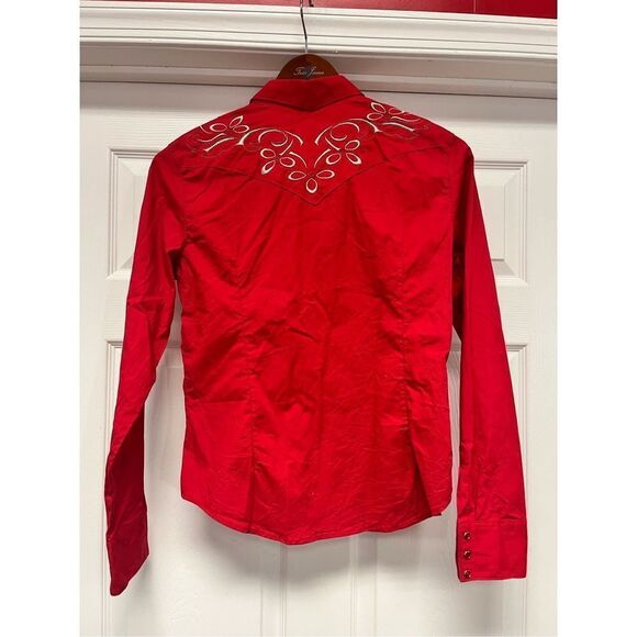 Rodeo Carte Red Pearl Button Snap Embroidered Button Down Shirt sz L EUC - Picture 6 of 7